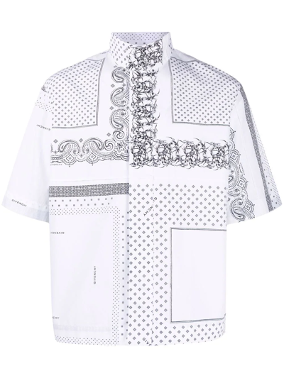 Givenchy 4g Paisley Print Short Sleeve Shirt White And Black