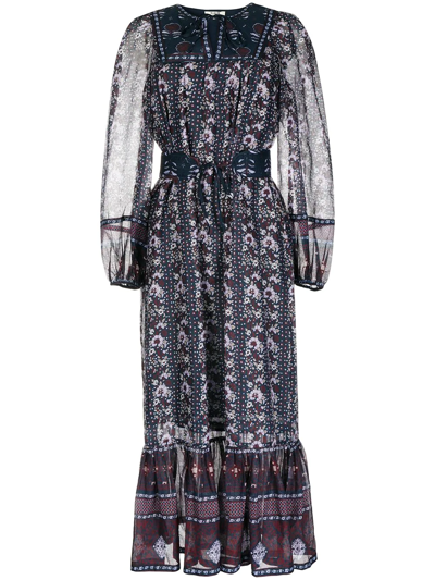 Sea Nadine Balloon-sleeve Floral-print Cotton Dress In Grey
