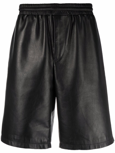 Prada Leather Track-style Shorts In Nero
