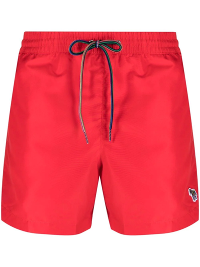 Paul Smith Logo-patch Swim Shorts In Red