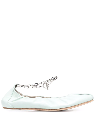 Vic Matie Chain-detail Leather Ballerina Shoes In Green