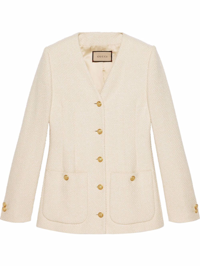 Gucci Cotton-blend Tweed Blazer In White