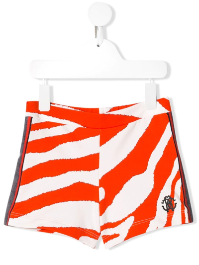 Roberto Cavalli Kids' Zebra Print Jersey Shorts In Red