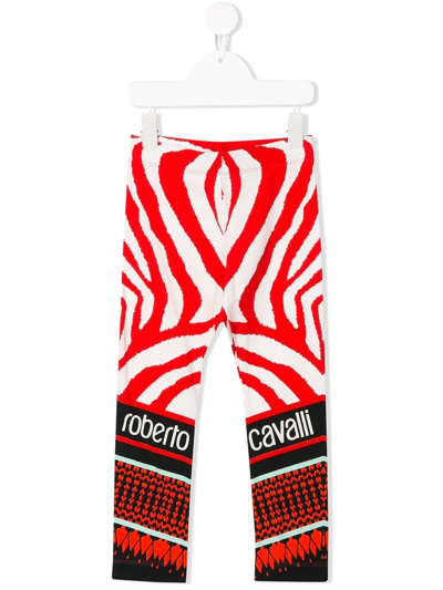 Roberto Cavalli Junior Kids' Zebra Foulard Print Leggings In White