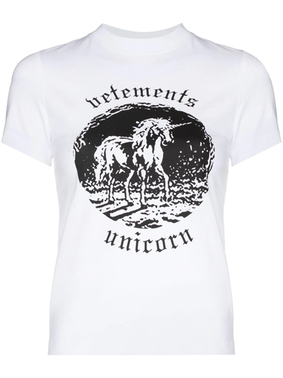 Vetements Unicorn Print Cotton T-shirt In White,black