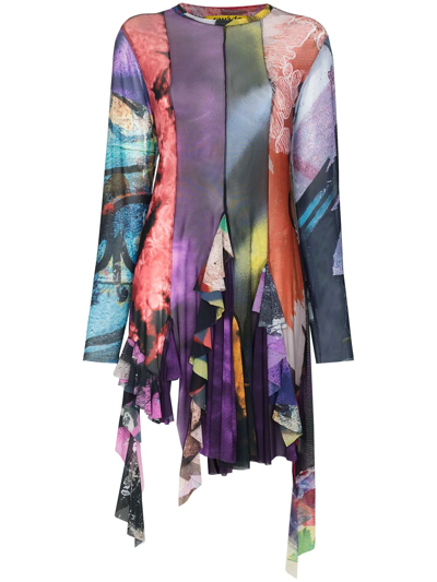 Marques' Almeida Remade Abstract Print Asymmetric Dress In Purple