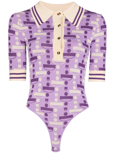 Dodo Bar Or Lucy Logo Jacquard Polo Bodysuit In Purple