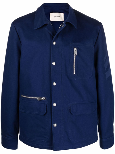 Zadig & Voltaire Bertie Multi-pocket Shirt Jacket In Blue | ModeSens