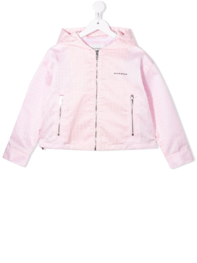 Givenchy Kids Lightweight Jacket In Pink Technical Fabric With Logo And 4g Motif In Rosa
