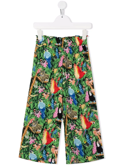 Kenzo Multicolor Tropical Print Teen Trousers In Green