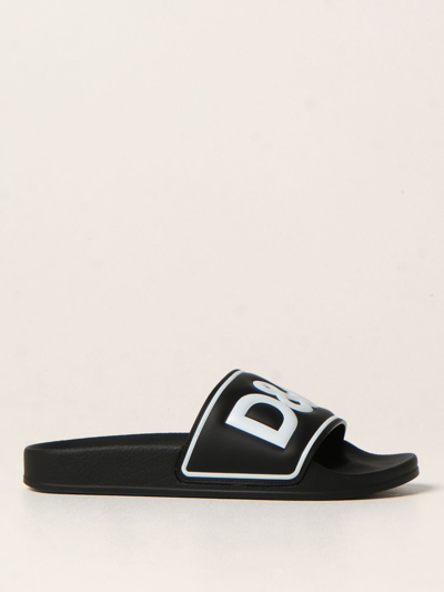 Dolce & Gabbana Slide Sandals With Logo In Black