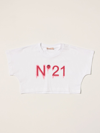 N°21 Kids' Cropped T-shirt N ° 21 With Logo In Bianco