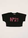 N°21 Kids' Cropped T-shirt N ° 21 With Logo In Black