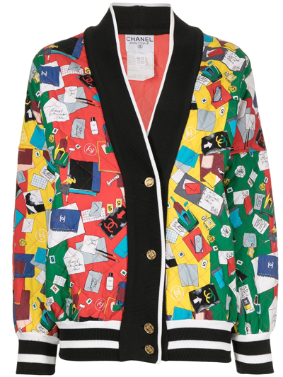 Pre-owned Chanel 1990s Graphic-print Quilted Cardigan In Multicolour