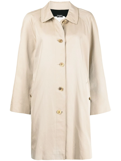 Pre-owned Chanel 1990s Cc-button Single-breasted Trench Coat In Brown