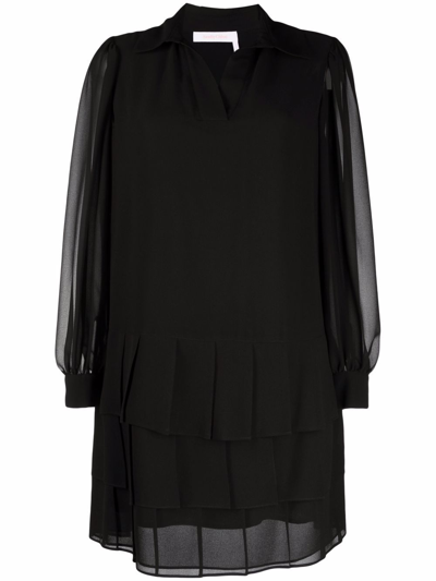 See By Chloé Pleated Hem V-neck Mini Dress In Black