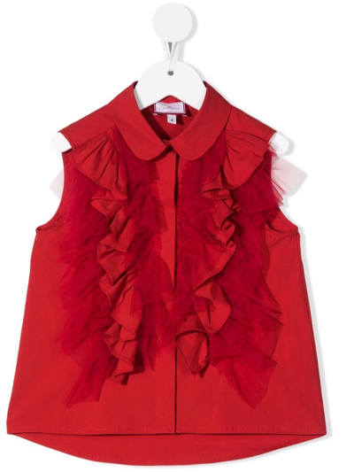 Simonetta Teen Ruffled Sleeveless Shirt In Red