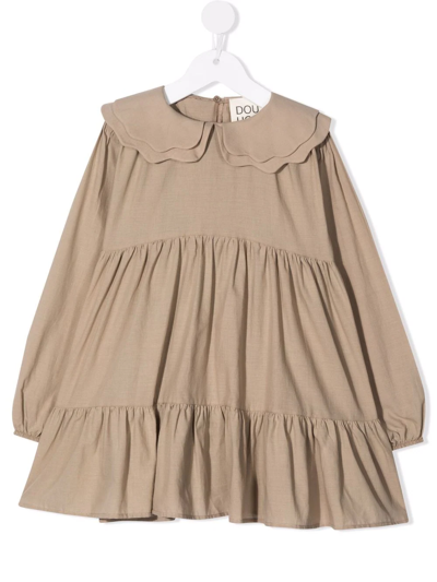 Douuod Kids' Long-sleeved Tiered Dress In Neutrals