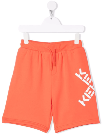 Kenzo Kids' Side-logo Print Shorts In Orange