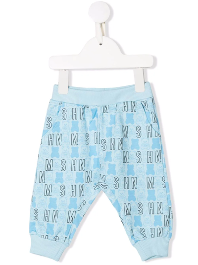 Moschino Babies' All-over Logo-print Trousers In Blue