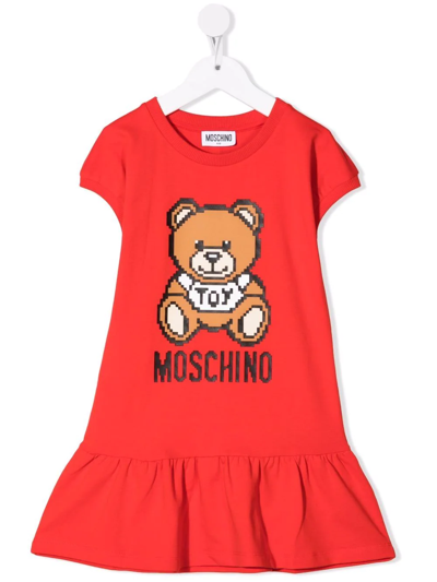Moschino Kids' Teddy Bear Logo嵌花连衣裙 In Rosso