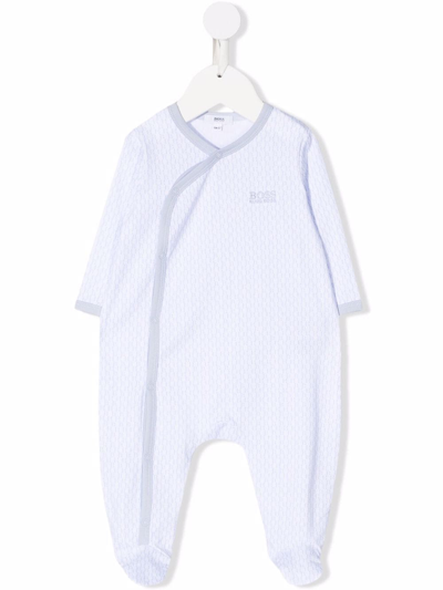 Bosswear Babies' Monogram-print Long Sleeve Bodysuit In Blue