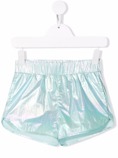 Stella Mccartney Kids' Recycled Nylon Holographic Shorts In Silver