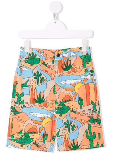 Stella Mccartney Kids' Graphic-print Organic Cotton Shorts In Orange