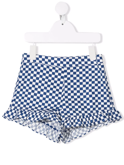 Stella Mccartney Kids' Check-print Ruffle Shorts In Blue