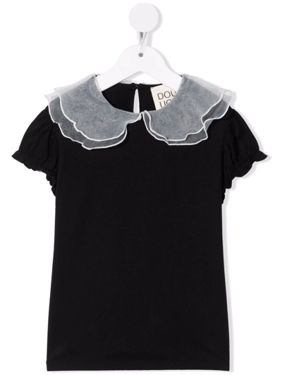 Douuod Teen Peter Pan-collar Cotton T-shirt In Nero