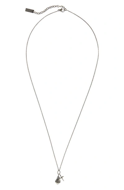 Saint Laurent Cross & Flame Heart Pendant Necklace In Argento
