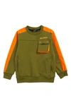 Balmain Kids' Stripe Pocket Sweatshirt In Khaki Orange