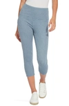 Lyssé Pattern Denim Capri Leggings In Mid Wash Stripe
