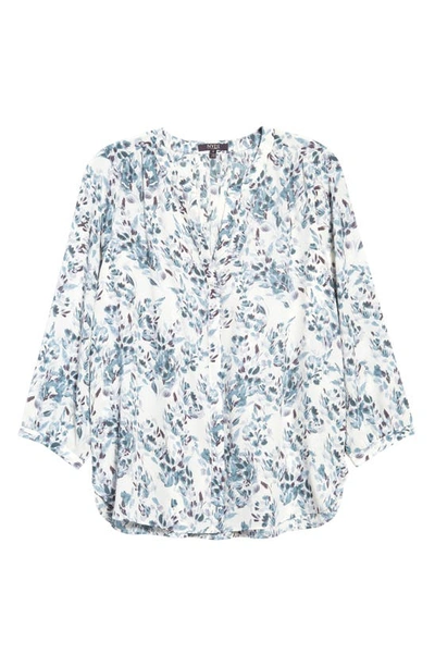 Nydj Three Quarter Sleeve Printed Pintucked Back Blouse In Frosted Willow