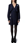 ZADIG & VOLTAIRE REMEMBER BEADED FLORAL LONG SLEEVE DRESS