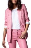 Zadig & Voltaire Visko Crushed Leather Double Breasted Jacket In Flamant