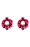 Sterling King Titania Imitation Pearl Drop Earrings In Fuchsia