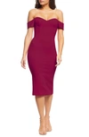 DRESS THE POPULATION BAILEY OFF THE SHOULDER BODY-CON DRESS