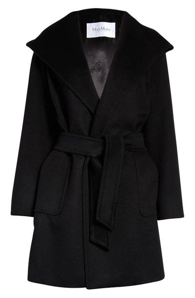 Max Mara Rialto Camel Hair Hooded Wrap Coat In Black