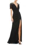 MAC DUGGAL RUCHED V-NECK GOWN