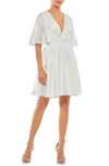 Mac Duggal Satin Flowy Cape Sleeve Mini Dress In White