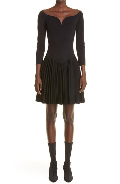 Khaite Trudi Off-the-shoulder Pleated Knitted Mini Dress In Black