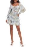 Astr Marietta Floral Smocked Dress In Blue Multi Floral