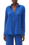 Michael Stars Leo Cotton Gauze High-low Tunic Shirt In Royal