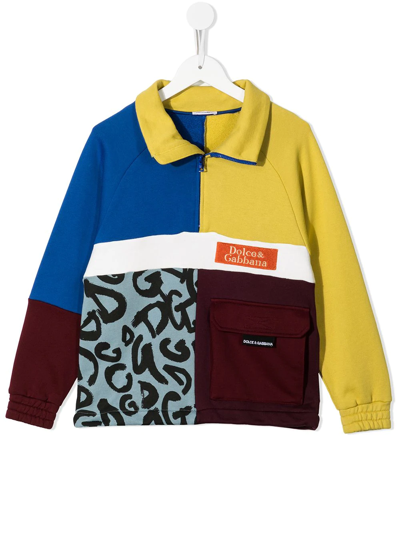 Dolce & Gabbana Kids' Colour-block Zip-front Sweatshirt In Multicolore