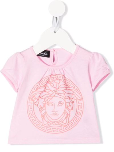 Versace Babies' Medusa棉质t恤 In Candy+coral