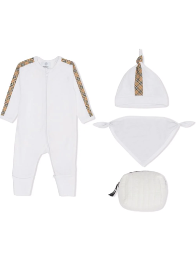 Burberry Check-trim Cotton Three-piece Baby Gift Set In White