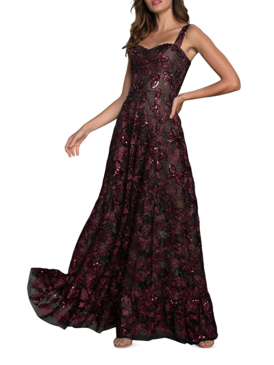 Dress The Population Anabel Floral Sequin Fit & Flare Gown In Brown