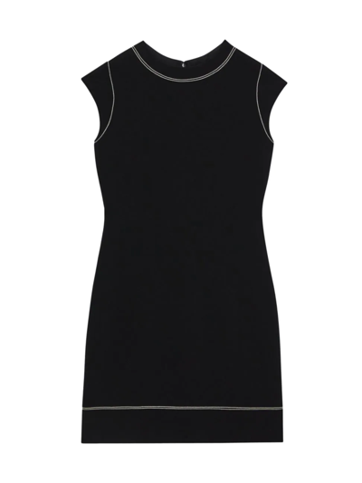 Theory Cap-sleeve Embroidered Shift Dress In Black