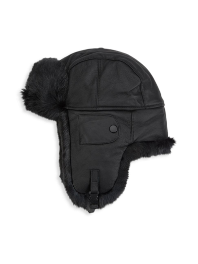 Saks Fifth Avenue Men's Collection Leather & Rabbit Fur Aviator Hat In Black
